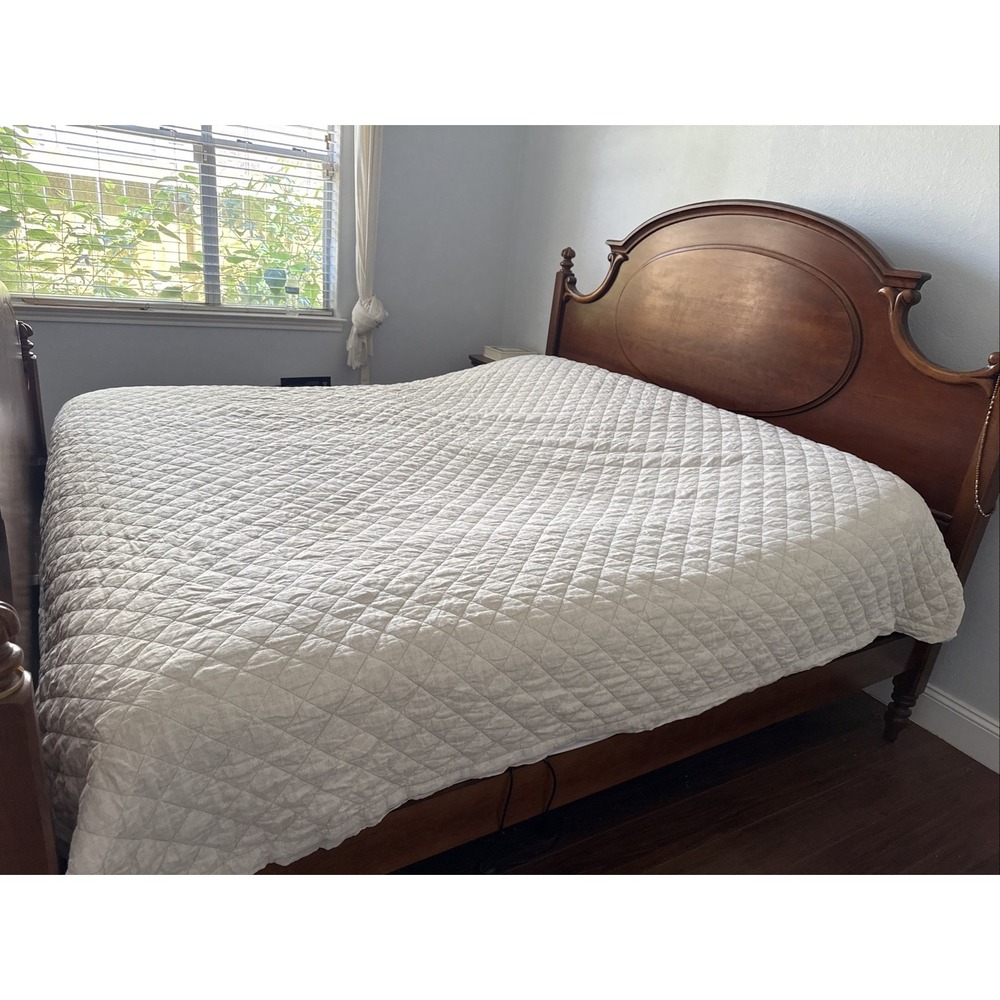 Pottery Barn Belgian Flax Linen Diamond Quilt Full/Queen Beige Natural Bedding